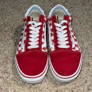 Vans Old Skool Red Canvas Suede Checkered Lace-Up Sneakers Skater Shoes
